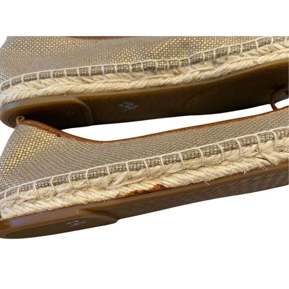 Michael Michael Kors Slip On Bow Jute Espadrilles Ballet Flats Gold Tone Metal - Picture 9 of 10